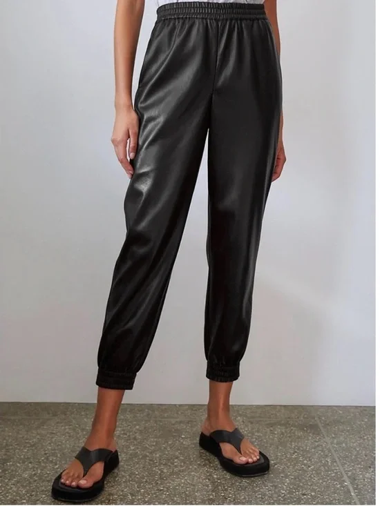 Babaton Faux Leather Jogger Pants Black High Rise Elastic Waist Size XS - Picture 5 of 15